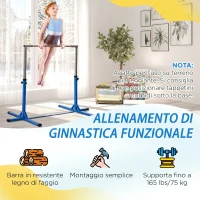 HOMCOM Sbarra per Ginnastica Artistica o Danza Classica Regolabile in Altezza 92-150 cm, Blu(m-5)