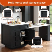 Extendable Bar Table with 2 Drawers and 4 Compartments, Expandable Kitchen Island for 2–6 People, 133-202L x 70W x 93.5H cm, Black(m-4)