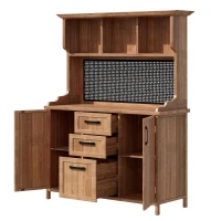 Freestanding Outdoor Cupboard with Drawers, Pegboard and Shelves, Sturdy Storage Cabinet for Kitchen, 120L x 50W x 185H cm, Natural(m-13)