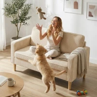 HOMCOM Sofá 2 plazas con 2 cojines, almacenamiento patas de madera maciza Loveseat pequeño moderno pana 117 x 63 x 79 cm Beige(m-5)