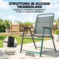 Outsunny Set di 2 Sedie Pieghevoli da Giardino con Braccioli e Seduta in Rete, Grigio(m-8)