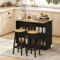 HOMCOM Desserte îlot de cuisine étagère réglable 2 compartiments ouverts 2 placards plan de travail effet bois 105 x 60 cm noir(m-10)