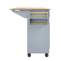 Multifunctional Kitchen Island with 3 Adjustable Shelves, Space-Saving Serving Trolley for Everyday Kitchen Use, 110L x 45-75W x 92H cm, Blue(m-12)
