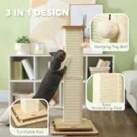 PawHut 3 in 1 Cat Scratching Post, 87cm Cat Scratcher w/ Track Ball Toy, Oak(m-4)