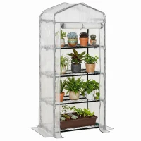 Outsunny 4 Tiers Mini Portable Greenhouse - Compact Plant Grow Shed with Metal Frame and PE Cover, 160H x 70L x 50W cm, White(m-20)