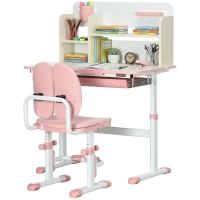 HOMCOM Ensemble bureau et chaise pour enfants hauteur réglable et plateau inclinable 0-60° table 80 x 52 x 88-109 cm rose