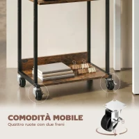 HOMCOM Stampante Tavolino Industriale 3 Livelli, Ruote e Ganci, Marrone Rustico.(m-5)