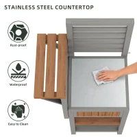 Wooden Garden Cabinet with Stainless Steel Worktop & 2-Tier Shelving, Versatile Sideboard for Patio or Balcony, 74L x 54W x 149H cm, Natural(m-6)