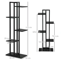 Outsunny Étagère à fleurs en acier 5 niveaux intérieur et extérieur support de plantes pour jardin balcon salon 40x22x113cm noir(m-3)