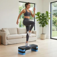 SPORTNOW Stepper Fitness Aeróbico 3 Níveis, Altura Ajustável 10/15/20 cm com Elevadores, Superfície Antiderrapante, 68x29x20cm, Azul(m-4)