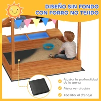 Outsunny Arenero Infantil con Toldo 6 Banderines 2 Bandejas Grifo y Pizarra en Forma de Casa para Patio 124x116x146 cm Naranja(m-5)