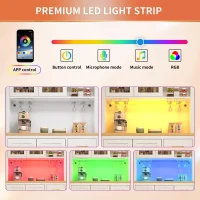 Stylish Sideboard with App-Controlled Built-In LED Light Strip, Practical Cabinet for Kitchen & Living Area, 105.5L x 40W x 180H cm, White(m-6)