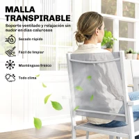 Outsunny Conjunto de Mesa y Sillas Jardín con Mesa de Plástico PSPC y 6 Sillas Apilables Transpirables para Terraza Patio Blanco(m-7)