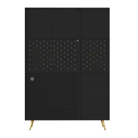 Tall Kitchen Cabinet with Built‑In Power Outlets & 2 USB Ports, Modern Sideboard with App-Controlled LED, 120L x 40W x 176H cm, Black(m-12)