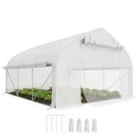 Outsunny Serre de jardin tunnel 10,4 m² serre de jardin anti-UV porte zippée enroulable fenêtres maille 350 x 300 x 200 cm blanc(m-11)