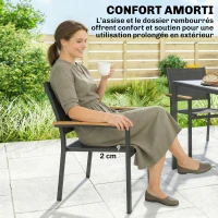 Outsunny Lot de 2 Chaises de Jardin Empilables, Assise et Dossier Rembourrés, Accoudoir en Bois Plastique, 56x55x85cm, Gris Foncé(m-4)