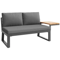 L-Shaped Garden Sofa Set with Galvanised Iron Frame, Comfortable Garden Lounge Set with Wooden Armrests, 110L x 62W x 75H cm, Gray(m-13)