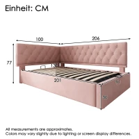 Stylish Upholstered Daybed with Hydraulic Ottoman Storage, L-Shaped Single Sofa Bed with Velvet Fabric, 196L x 100W x 77H cm, Pink(m-3)