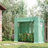 Outsunny Small Walk-in Garden Greenhouse with Steel Frame, Large Roll-up Door and Windows, 200Lx76Wx168Hcm, Green(m-13)