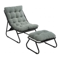 Poltrona lounge da esterno con pouf, cuscino imbottito, tessuto sling, struttura in acciaio, Verde chiaro(m-2)