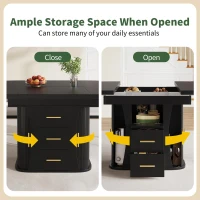 Extendable Dining Table with 3-Tier Hidden Storage and Oval Extension, Round Kitchen Table for 6 People, 118-158L x 118W x 77H cm, Black(m-5)