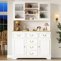 Tall Kitchen Cabinet with Integrated USB Ports & Ergonomic Worktop, Stylish Sideboard with Adjustable Shelves, 118L x 39.5W x 180H cm, White(m-1)