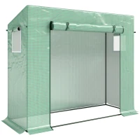 Outsunny Small Walk-in Garden Greenhouse with Steel Frame, Large Roll-up Door and Windows, 200Lx76Wx168Hcm, Green(m-12)
