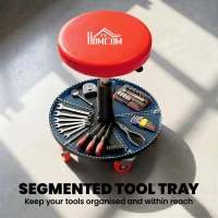 HOMCOM Rolling Mechanical Stool, Pneumatic Adjustable Workshop Stool with Tool Tray, Wheels - Orange(m-4)