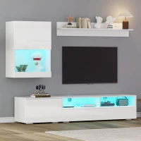 3-Piece TV Wall Unit Set with App-Controlled LED Lights, High-Gloss TV Cabinet Set for Modern Living Areas, 175L x 39W x 34H cm, White(m-8)