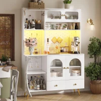 Tall Kitchen Cabinet with Built‑In Power Outlets & 2 USB Ports, Modern Sideboard with App-Controlled LED, 120L x 40W x 176H cm, White(m-8)