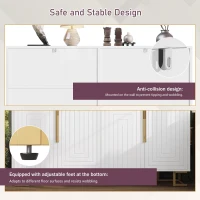 Stylish Sideboard with 2 Doors, 4 Shelves and Geometric Door Design, Durable Cabinet with Slim Metal Feet, 152L x 40W x 75H cm, White(m-5)