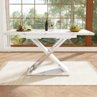 Extendable Dining Table with Locking Silent Metal Guide Rails, Space-Saving Table for 6 to 8 People, 118-157L x 75W x 76.5H cm, White(m-7)