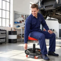 HOMCOM Rolling Mechanical Stool, Pneumatic Adjustable Workshop Stool with Tool Tray, Wheels - Orange(m-7)