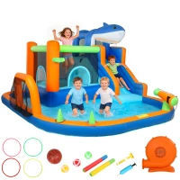 AIYAPLAY Inflatable Bouncy Castle for Kids, Sharks Theme Jumping Bounce House with Slide, Climbing Wall for Indoor Outdoor(m-11)