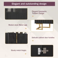 Stylish Sideboard with 2 Doors, 4 Shelves and Geometric Door Design, Durable Cabinet with Slim Metal Feet, 152L x 40W x 75H cm, Black(m-6)