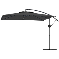 Outsunny Parasol déporté carré 3 x 3 m avec manivelle, base croisée, parasol inclinable rotation à 360° toile 180 g/m² gris foncé