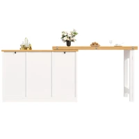Extendable Bar Table with Smart Pull-Out System, Multifunctional Sideboard with Adjustable Compartments, 120-180L x 40W x 76H cm, White(m-14)