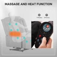 HOMCOM Fotel powerlift, fotel masujący z funkcją ogrzewania, fotel z podnóżkiem, kieszenią boczną, obicie z tkaniny, ciemnoszary(m-5)