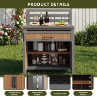 Solid Fir Wood Garden Storage Cabinet with Large Work Surface, Weather-Resistant Grill Station for Outdoor Use, 80L x 51W x 119H cm, Natural(m-4)