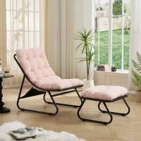 Poltrona lounge da esterno con pouf, cuscino imbottito, tessuto sling, struttura in acciaio, Rosa(m-5)