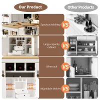Extendable Bar Table with Smart Pull-Out System, Multifunctional Sideboard with Adjustable Compartments, 120-180L x 40W x 76H cm, White(m-5)