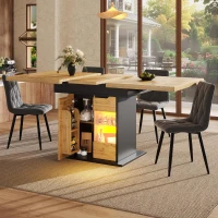 Telescopic Table with App-Controlled LED Lighting and USB Port, Extendable Dining Table for 4-6 People, 110-140L x 80W x 76H cm, Black(m-7)