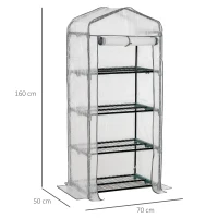 Outsunny 4 Tiers Mini Portable Greenhouse - Compact Plant Grow Shed with Metal Frame and PE Cover, 160H x 70L x 50W cm, White(m-13)