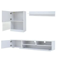 3-Piece TV Wall Unit Set with App-Controlled LED Lights, High-Gloss TV Cabinet Set for Modern Living Areas, 175L x 39W x 34H cm, White(m-15)