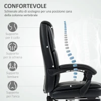 HOMCOM Sedia da Ufficio Reclinabile con Poggiapiedi Estraibile in Pelle PU, Capacità 120 kg, Nero(m-5)