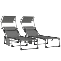 Outsunny Set de 2 Tumbonas Plegables con Reposacabezas Parasol Bolsillo Lateral y Respaldo Reclinable en 5 Posiciones Gris