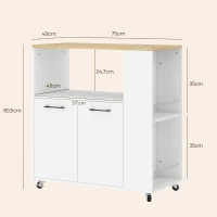 HOMCOM Desserte de cuisine à roulettes, Îlot central cuisine avec plan de travail et étagère réglable, 75x40x80,5cm, blanc(m-3)