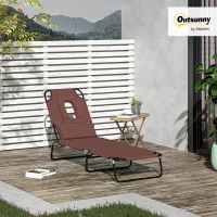 Outsunny Outdoor Foldable Sun Lounger, 4 Level Adjustable Backrest Reclining Sun Lounger Chair with Pillow and Reading Hole, Brown(m-2)