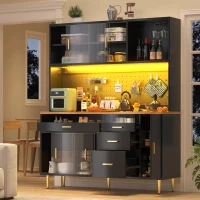 Modern Highboard with Height-Adjustable Shelves & App-Controlled LED, Tall Cabinet for Living, Dining Area, 145L x 39W x 171H cm, Black(m-7)