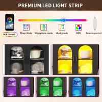 Extendable Kitchen Island with App-Controlled RGB LED Lighting, Versatile Cabinet for Dining or Preparation, 126-196L x 59W x 94H cm, Black(m-7)